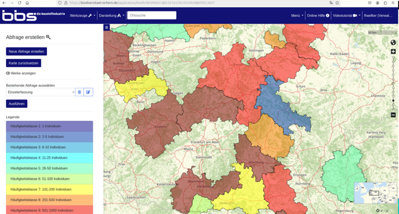 Karte Häufigkeitsverteilung mit regionaler Zuordnung