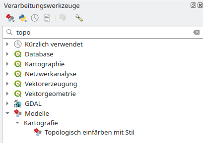 Das Modell ist nun als Werkzeug wählbar QGIS