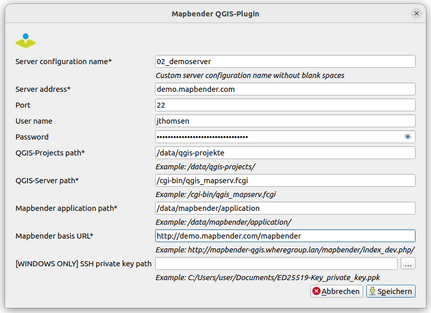 Konfigurationsdialog des Mapbender-Plugins