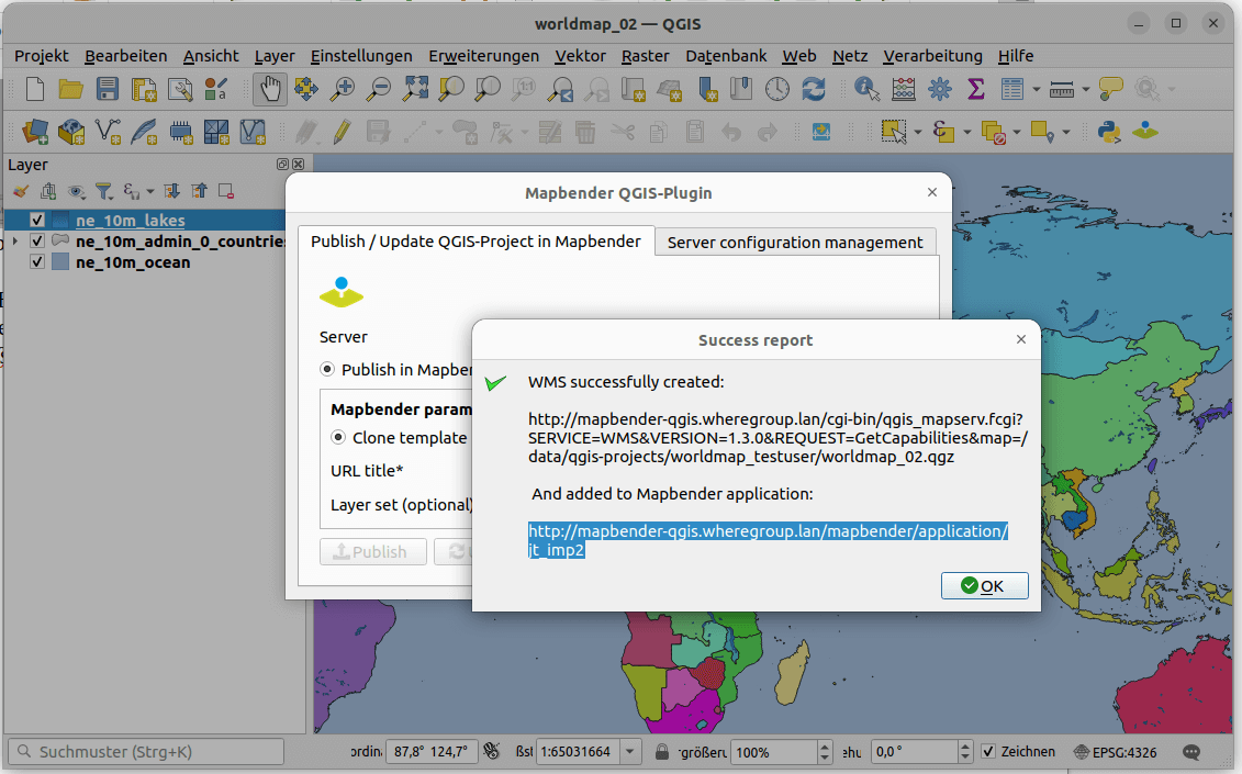 Die Mapbender Anwendung wurde automatisch erstellt und kann aufgerufen werden