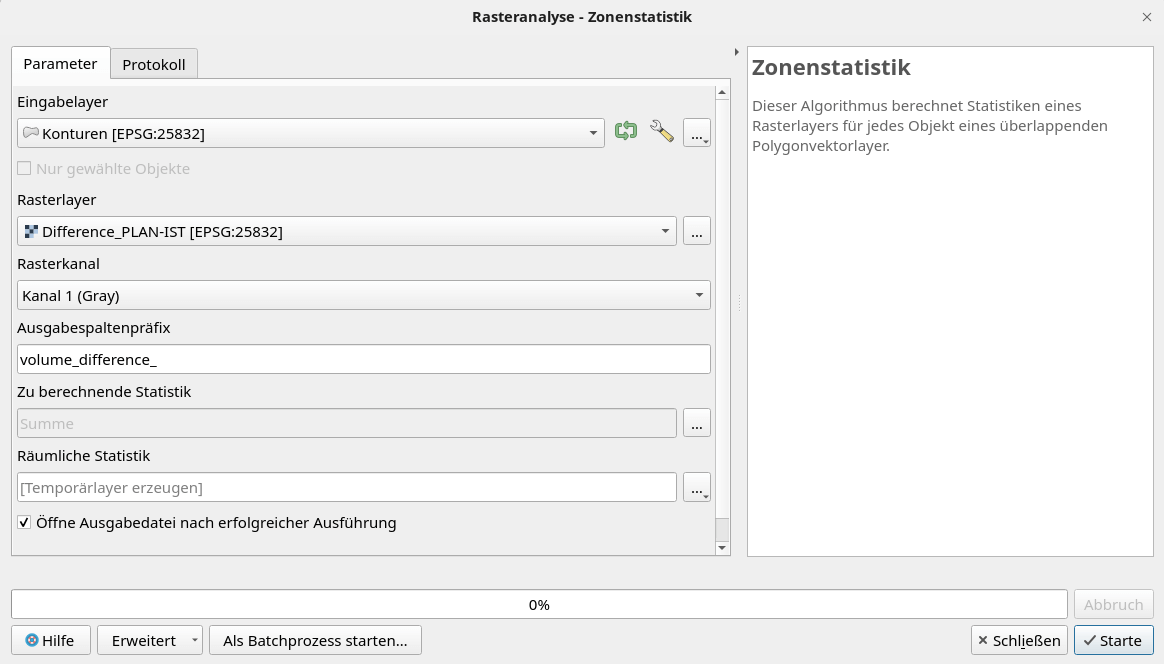 QGIS Zonenstatistik zur Auswertung des Differenz-Rasters
