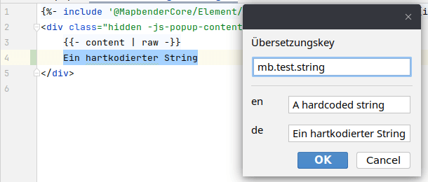 Das einfache Popup in der IDE