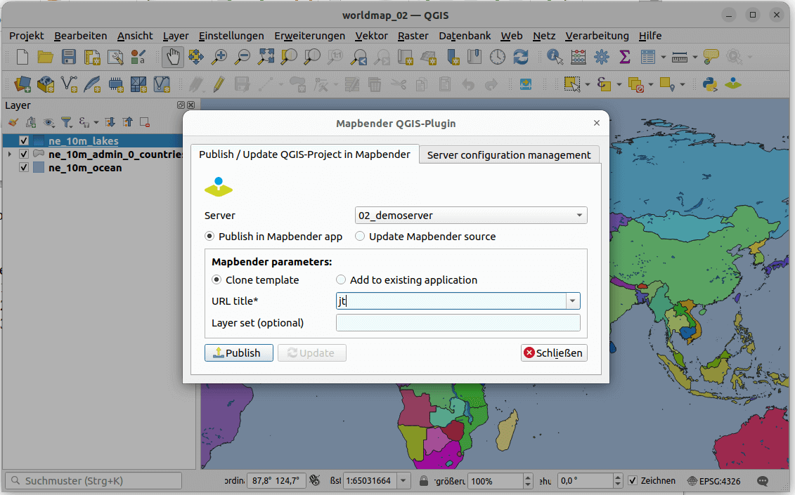 QGIS2Mapbender Plugin (Fenster in der Software)