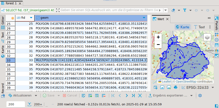 Zusammenfassen von Objekten mit ST_Union() ohne ST_Multi(), das Ergebnis beinhaltet verschiedene Geometrietypen